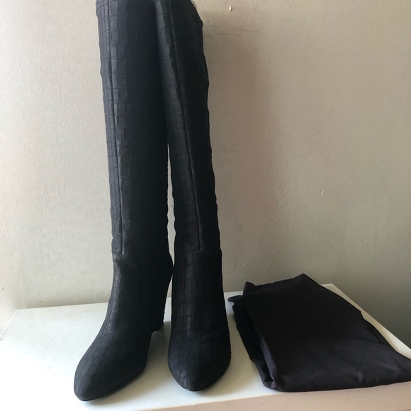 NEW IN BOX Brian Atwood knee high black suede leather boot Size 9 - Picture 2 of 5